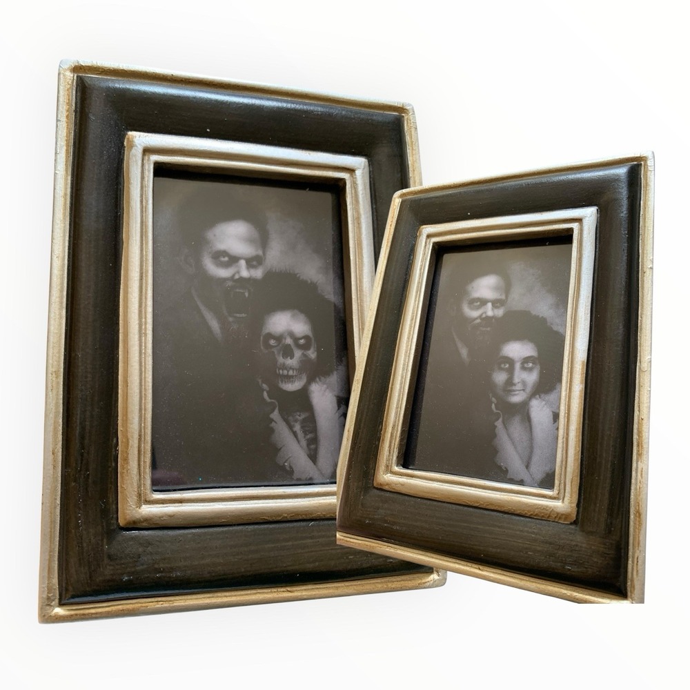 Halloween Lenticular Couple Portrait Skeleton Face Change Framed Decor 7x9